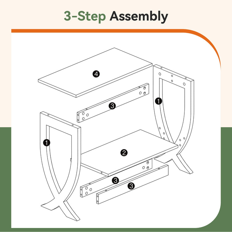 Solid Wood End Table, 2-Tier Couch Side Table with Arched Legs