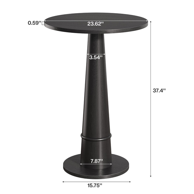 Round Bar Table, 37.4" High Pub Cocktail Table with Solid Wood Pillar