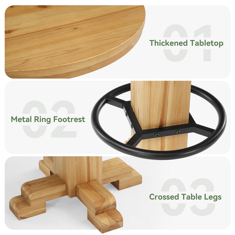 Solid Wood Round Bar Table, 37.4" H Bistro Pub Table with Metal Footrest