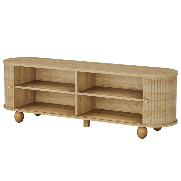 70" TV Stand, Farmhouse Media Console with Shelves and Sliding Doors