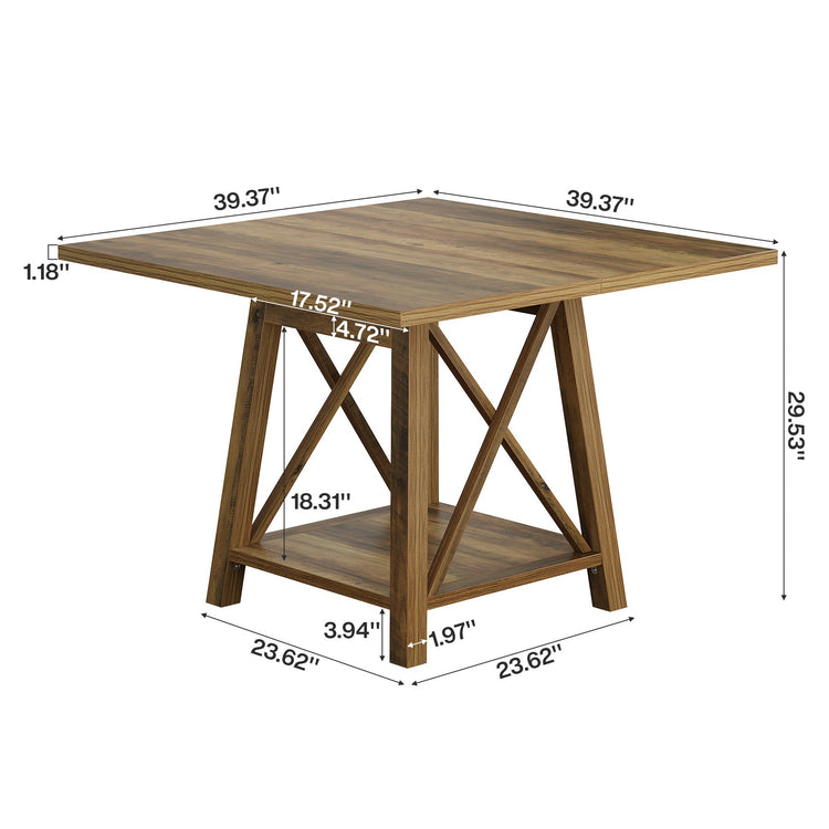 Square Dining Table for 4, 39.37" Kitchen Table with Shelf Storage