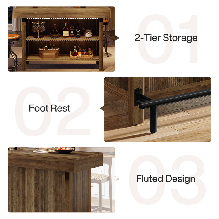 57.48" Bar Unit, Industrial Counter Height Bar Table with 2-Tier Storage