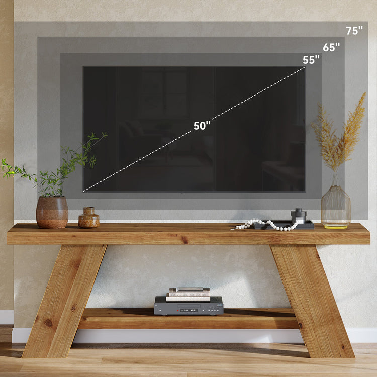 Solid Wood TV Stand with 2-Tier Shelf, 63" TV Media Console for TVs up to 75"