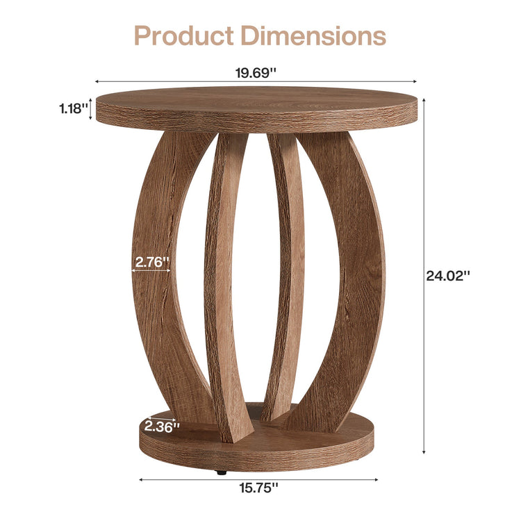 Round Nightstand with Storage, Large Bedside Table for Bedroom