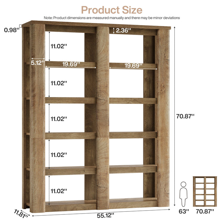 6-Tier Bookshelf, 71" Farmhouse Bookcase with Storage Shelves