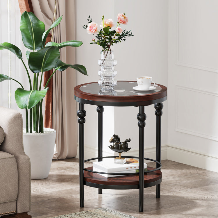 Glass 2-Tier Side Table