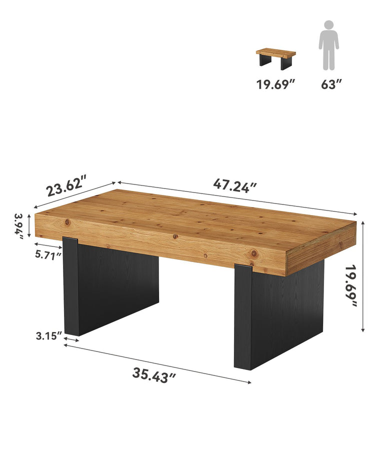 Rectangle Solid Wood Coffee Table, 47.2" Two-Tone Center Table for Living Room