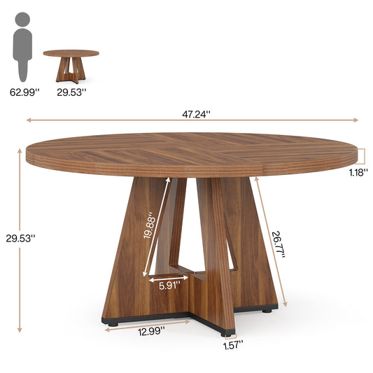 Round Dining Table for 4, 47" Wooden Kitchen Table Farmhouse Dinner Table Tribesigns