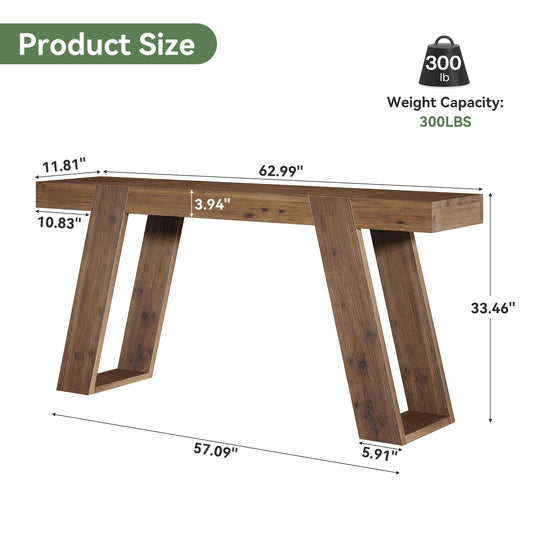 Solid Wood Console Table, 63" Narrow Sofa Table Behind Couch