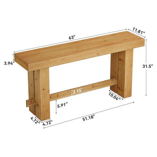 Solid Wood Console Table,63" Sofa Entryway Table with Stable Leg