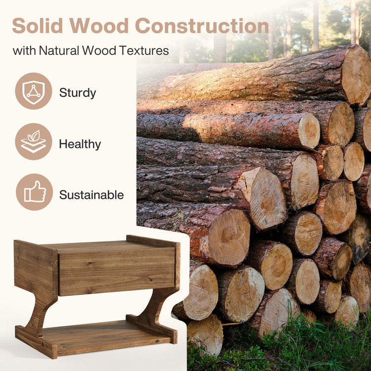 15.7" Nightstand, Wood Floating Bedside Table with Drawer and Storage Shelf