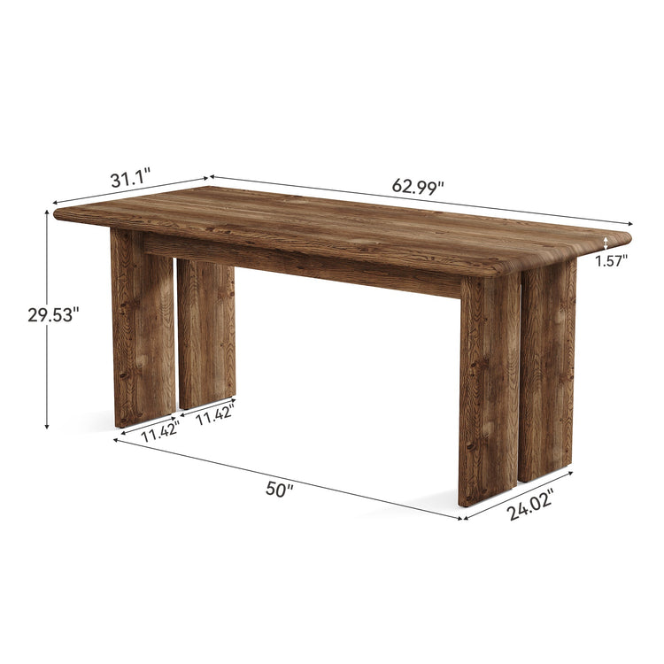 63" Solid Wood Dining Table, Rectangle Kitchen Table for 4-6 People