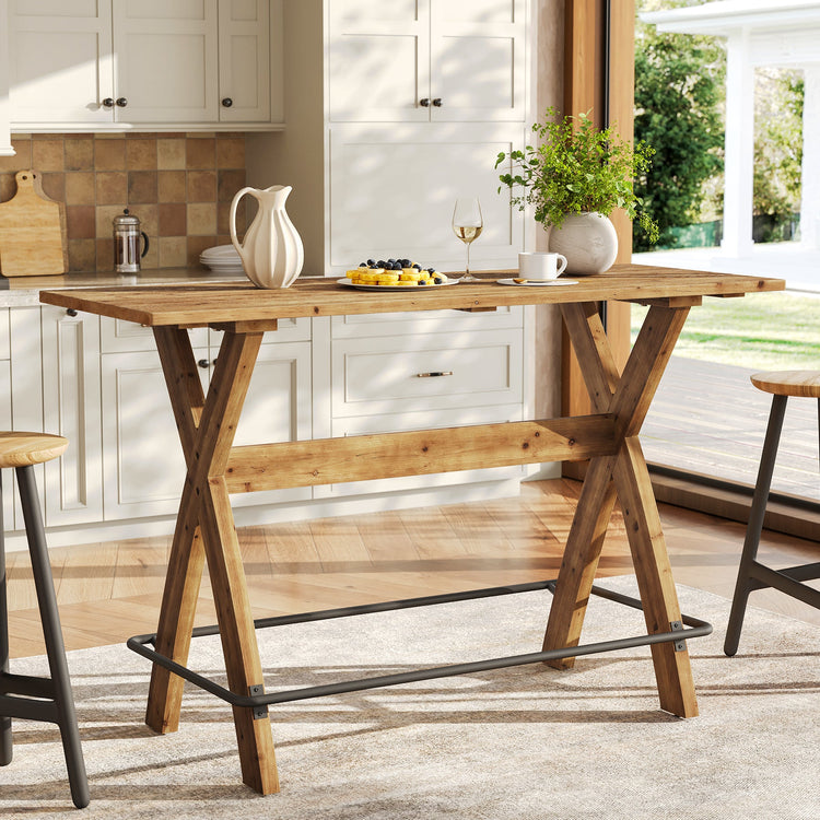 63" Bar Table, Solid Wood Counter Height Coffee Bar Cocktail Table