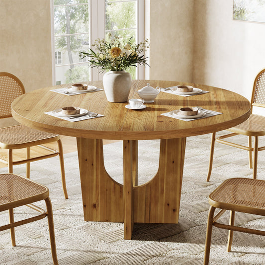 Solid Wood Round Dining Table, 47.2" Farmhouse Kitchen Table for 4-6 People