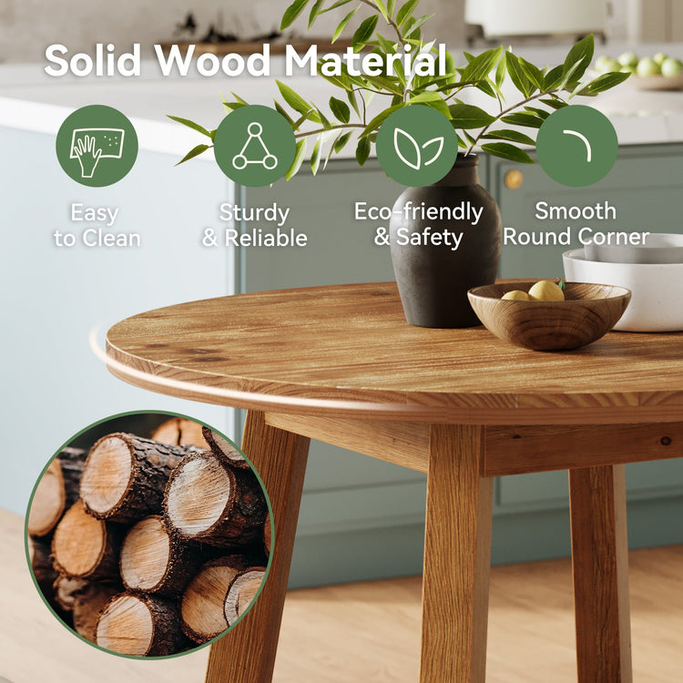 Solid Wood Round Dining Table, 31.5" Farmhouse Kitchen Table for 2-4