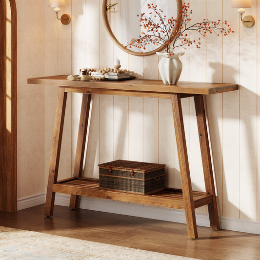 2-Tier Solid Wood Console Table, 41.3" Entryway Table with Storage Shelf
