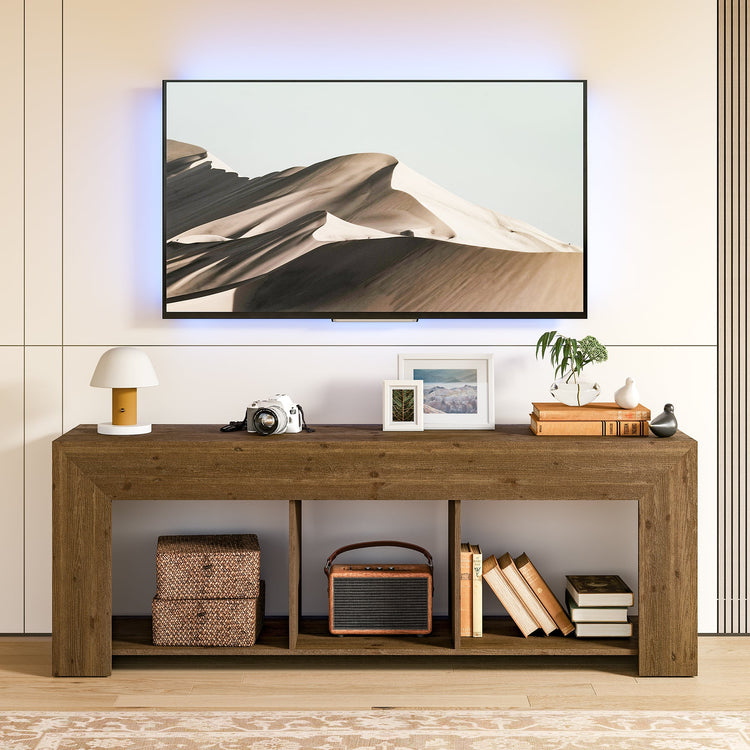 Solid Wood TV Stand, 63" Entertainment Center with Storage for 65" TV