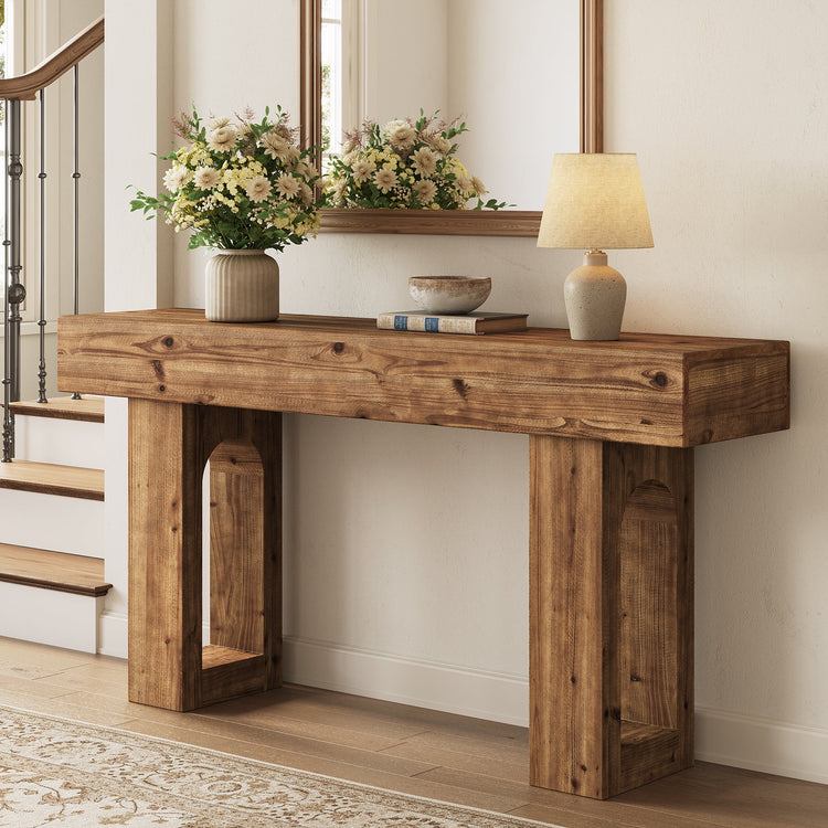 Solid Wood Console Table, 63" Farmhouse Entryway Sofa Table Behind Couch