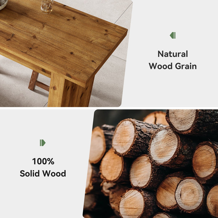 Solid Wood Bar Table, 63" Counter Height Pub Table with Sturdy Base