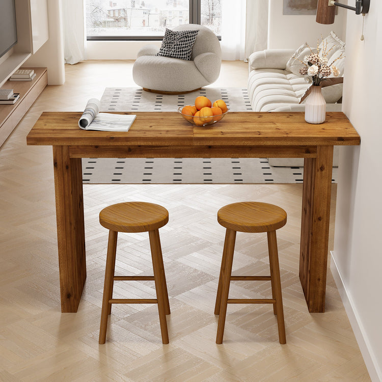 Solid Wood Bar Table, 63" Counter Height Pub Table with Sturdy Base
