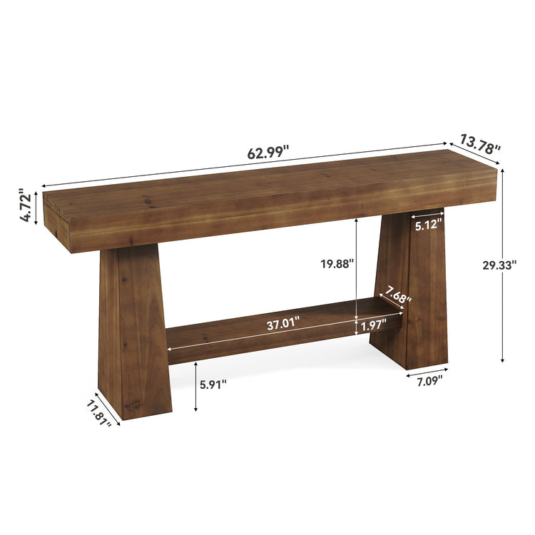 Solid Wood Console Table, 63" Wooden Entryway Sofa Table with Storage