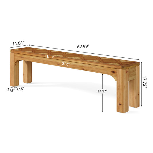 Solid Wood Shoe Bench, 63" Long Entryway Bench with 3D Textured Tabletop
