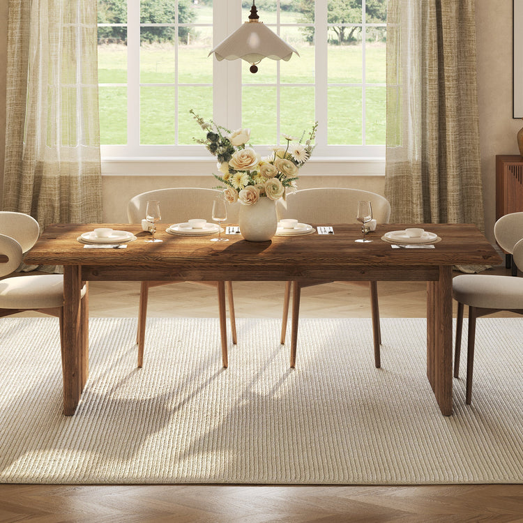 63" Solid Wood Dining Table, Rectangle Kitchen Table for 4-6 People