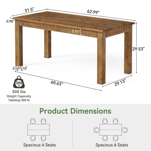 Solid Wood Computer Desk, 63" Home Office Desk with Sturdy Legs