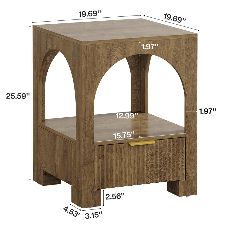 19.6" Nightstand with Drawer, 2-Tier Wood Farmhouse Bedside Table with Open Shelf
