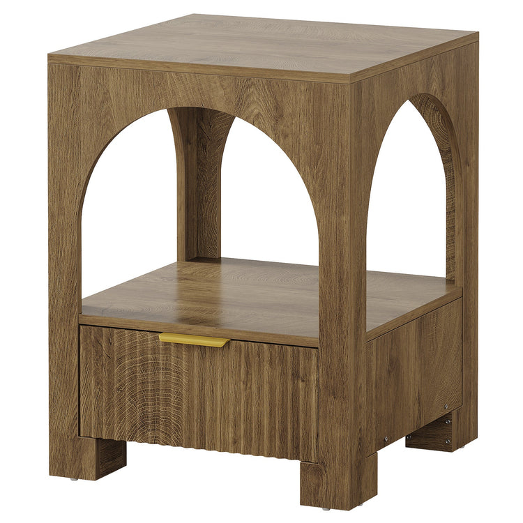 19.6" Nightstand with Drawer, 2-Tier Wood Farmhouse Bedside Table with Open Shelf