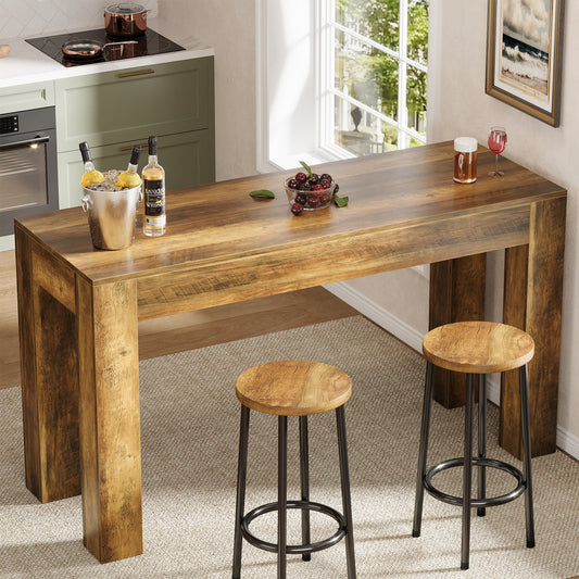 63" Long Bar Table, Rectangular Counter Height Pub Table with Sturdy Legs