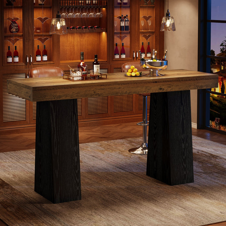 63" Bar Table, Rectangular Counter Height Pub Table with Thickened Tabletop