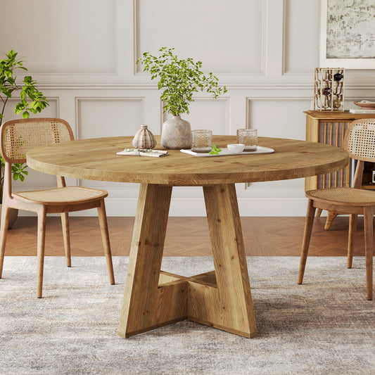Solid Wood Round Dining Table, 47" Farmhouse Kitchen Table for 4-6