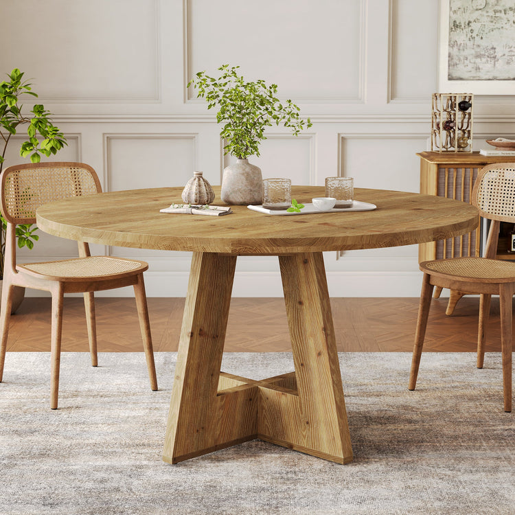 Solid Wood Round Dining Table, 47" Farmhouse Kitchen Table for 4-6