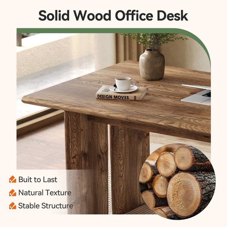 Solid Wood Executive Desk, 63" Computer Desk with Large Tabletop