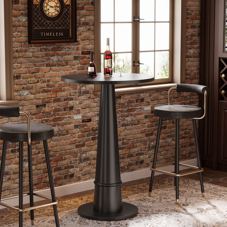 Round Bar Table, 37.4" High Pub Cocktail Table with Solid Wood Pillar