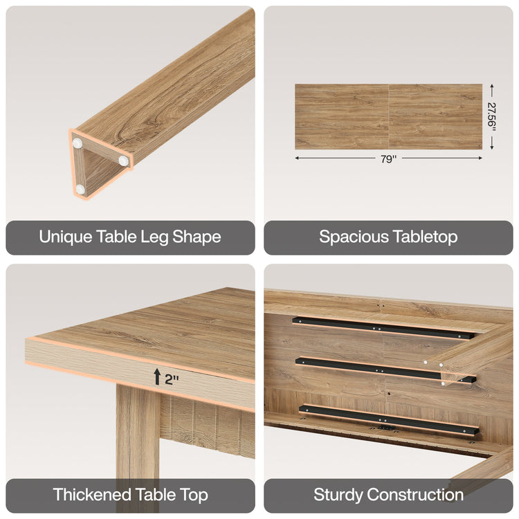 79" Dining Table for 6-8 People, Rectangular Kitchen Table for Dining Room