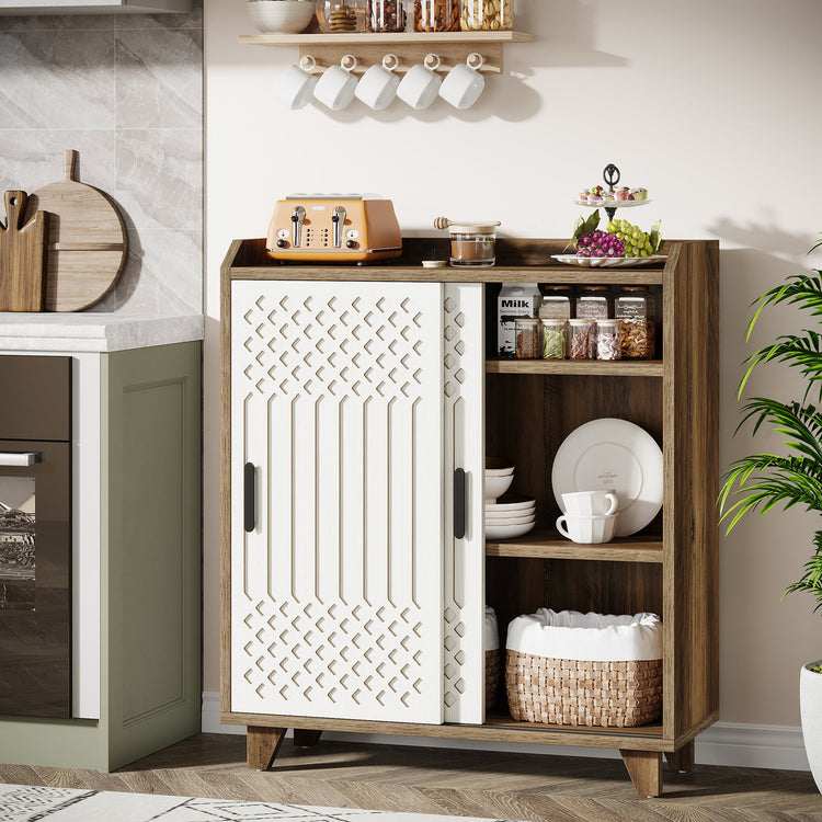 Farmhouse Sideboard Buffet Cabinet with Sliding Doors & Adjustable Shelves