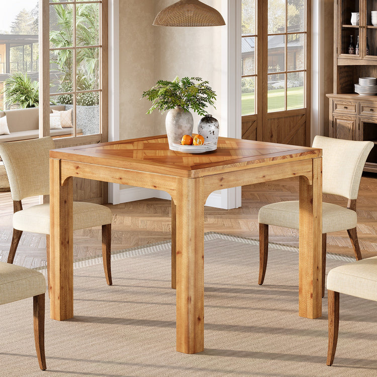 Solid Wood Square Dining Table, 31.5" Kitchen Table with 3D Textured Tabletop