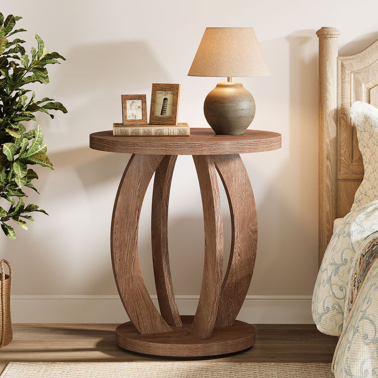 Round Nightstand with Storage, Large Bedside Table for Bedroom