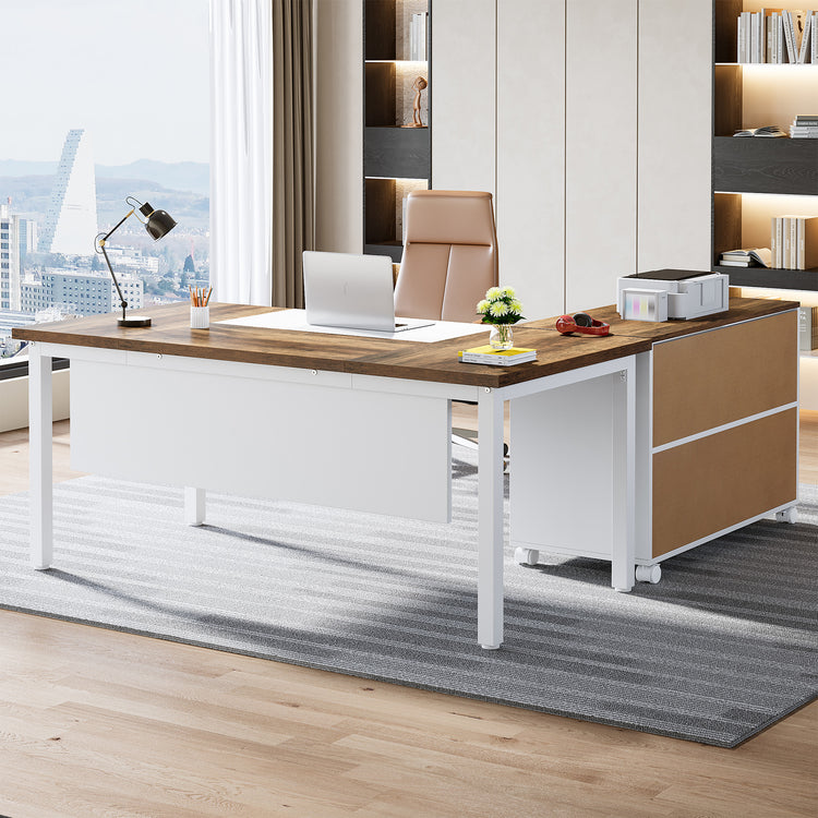L-Shaped Desk with Cabinet