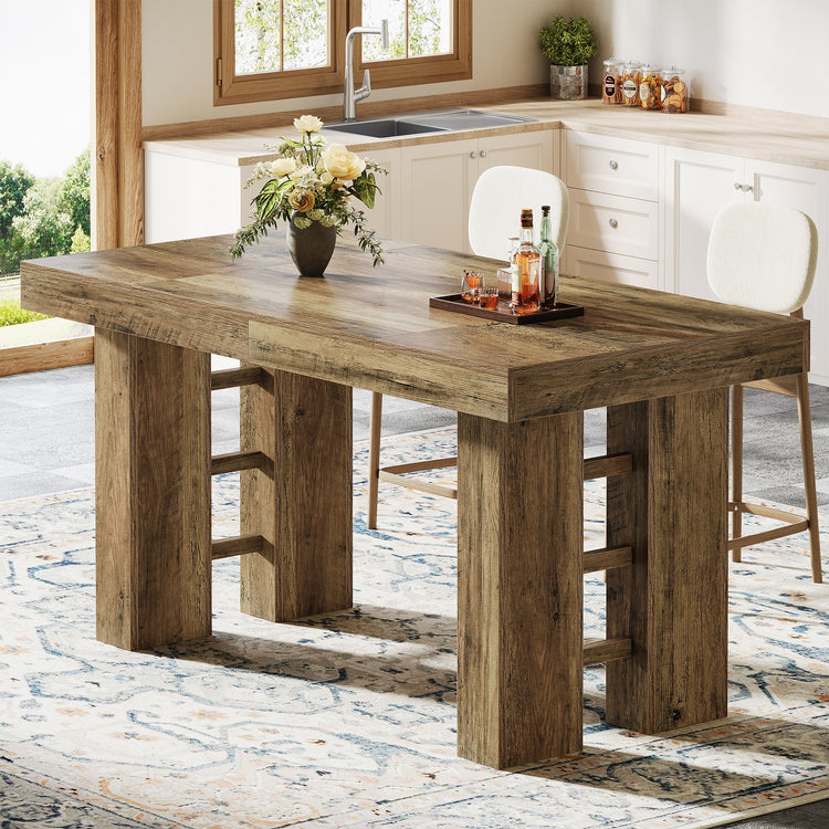 63" Bar Table, Rectangular Counter Height Pub Table for Kitchen