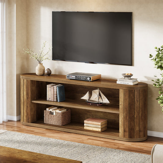 63" TV Stand, Farmhouse Entertainment Center with 3-Tier Storage Shelf