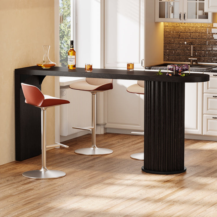 63" Bar Table, Counter Height Pub Table with Fluted Cylindrical Base