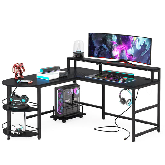 Gaming Desk with LED Strip & Power Outlets
