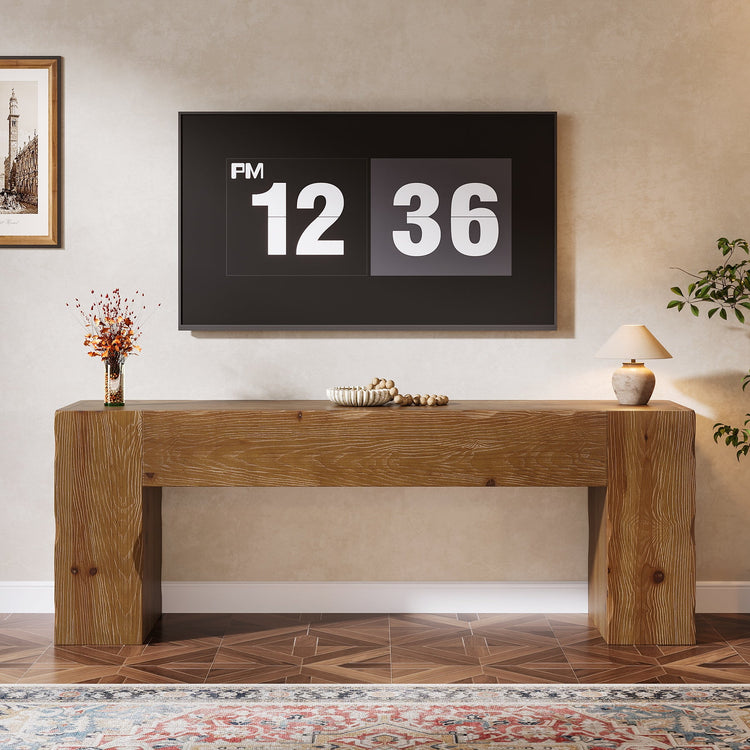 Solid Wood TV Stand for 65" TV, 63" Media Console with Hand Carved Wave Texture