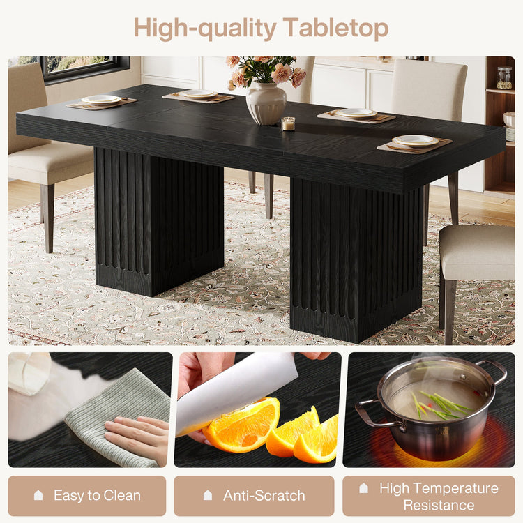 63" Dining Table for 4-6 People, Rectangular Kitchen Table with Double Pedestal