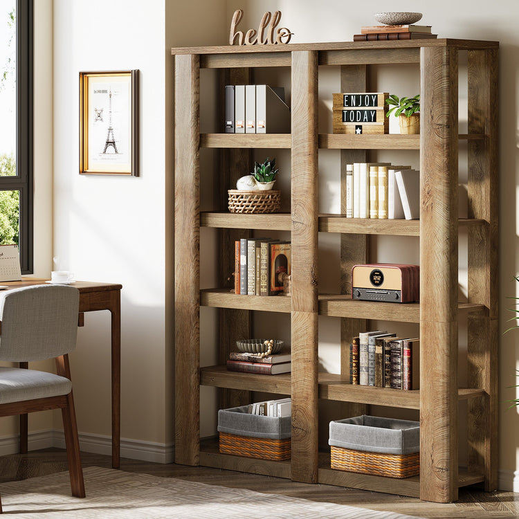6-Tier Bookshelf, 71" Farmhouse Bookcase with Storage Shelves