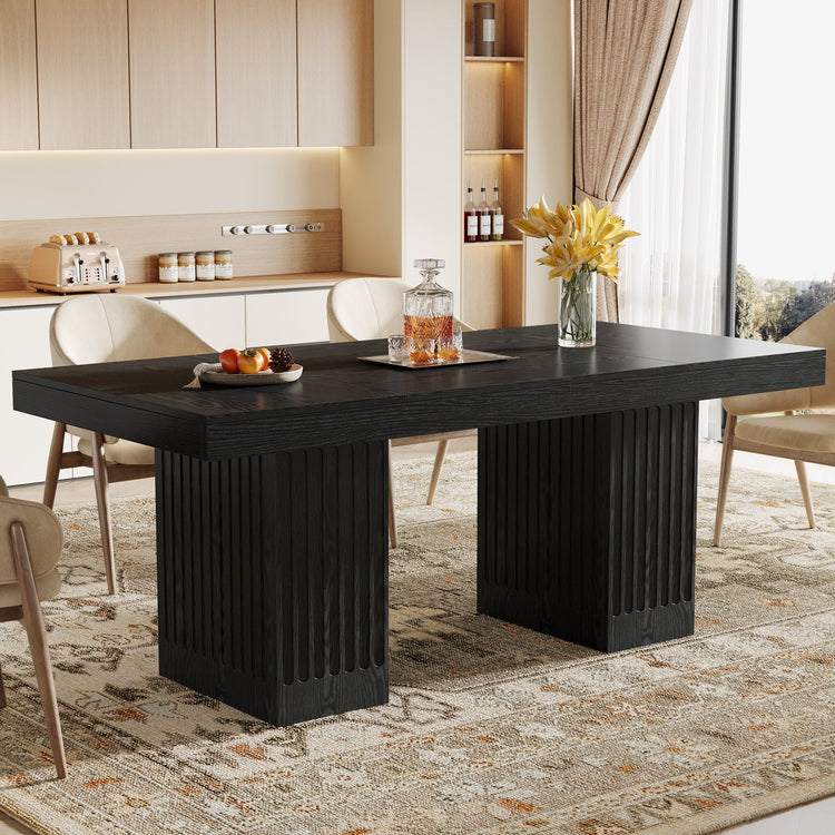 63" Dining Table for 4-6 People, Rectangular Kitchen Table with Double Pedestal