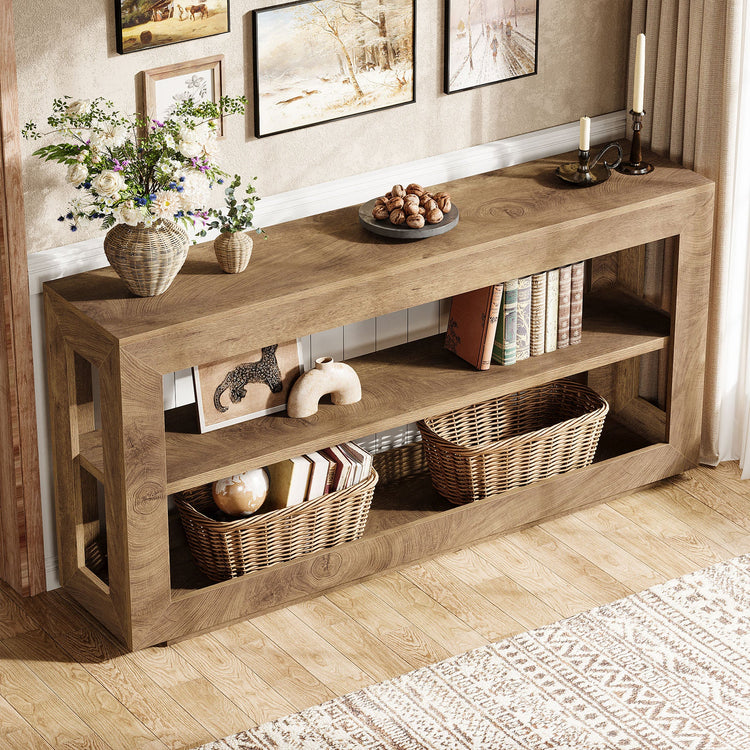 63" Console Table, Farmhouse Entryway Table with 3-Tier Storage Shelf